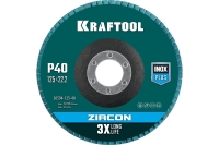 Лепестковый циркониевый торцевой круг KRAFTOOL ZIRCON Inox-Plus по металлу и нержавеющей стали, 125x22.2 мм, P40 36594-125-40