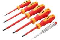 Набор диэлектрических отверток vde Wokin 6 шт, sl3x75, sl4x100, sl5.5x125, ph1x80, ph2x100 + индикаторная отвертка 3x140 мм 1352700