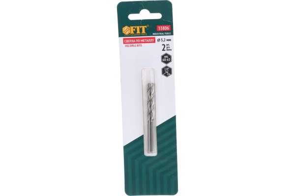 Сверло по металлу HSS полированное в блистере (2 шт; 3.2 мм) FIT IT 33806