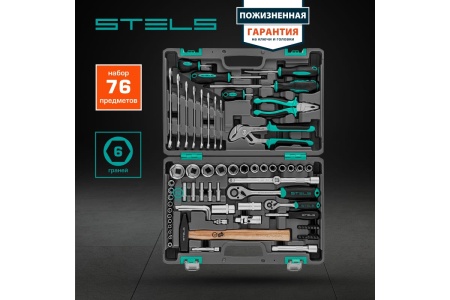 Набор инструментов STELS 1/2", 1/4", CrV, пластиковый кейс, 76 предметов 14104