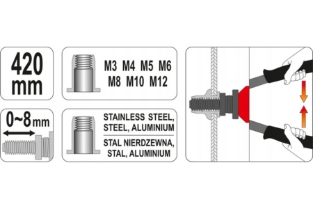Заклепочник для резьбовых заклепок YATO М3-М12 YT-36125