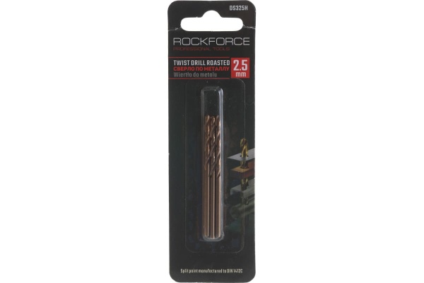 Сверло по металлу (3 шт; 2.5 мм; HSS-Co; в блистере) ROCKFORCE RF-DS325H