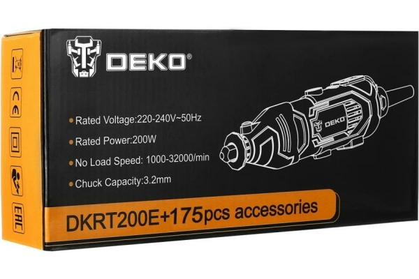 Электрический гравер с регулировкой скорости DEKO DKRT200E + набор аксессуаров 175 шт. 063-1416