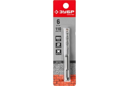 Бур по бетону ЗУБР 6x110 мм, SDS-Plus 29315-110-06