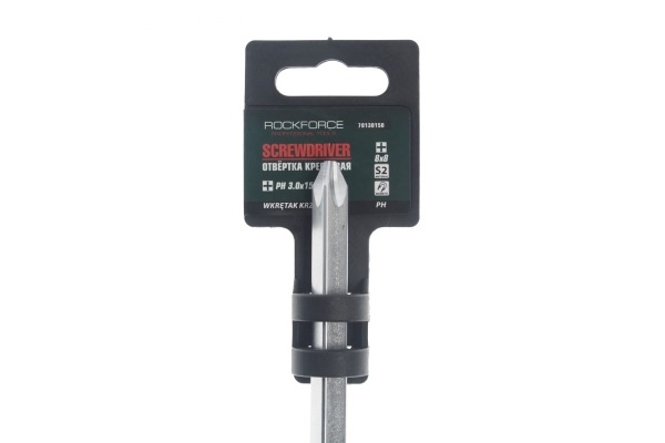 Крестовая магнитная отвертка ROCKFORCE Profi S2 PH3.0х150мм, на пластиковом держателе RF-70130150