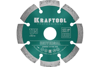 Диск алмазный сегментный по железобетону и бетону KRAFTOOL Universal 115х22 мм 36680-115