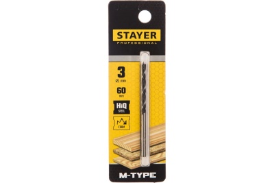 Сверло спиральное по дереву М-образная заточка M-type Professional (3х60х30 мм; HCS) Stayer 2942-060-03_z02