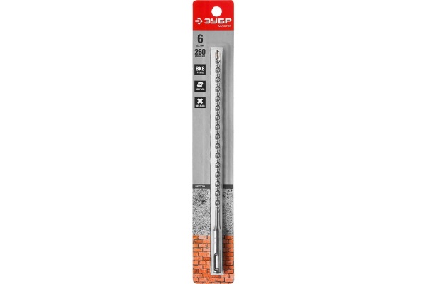 Бур по бетону ЗУБР 6x260 мм, SDS-Plus 29315-260-06