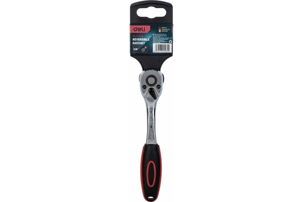 Ключ-трещотка DELI dl2324 1/4" 150 мм, двухкомпонентная рукоять, 72 зуба, шестерня Cr-Mo, быстросъемная 104465