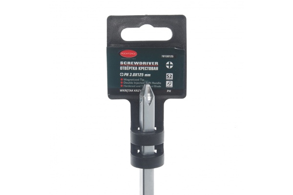 Крестовая магнитная отвертка ROCKFORCE Profi S2 PH3.0х125мм, в пластиковом держателе RF-70130125