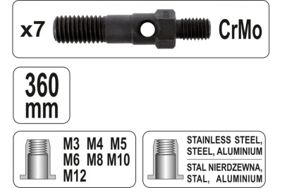 Заклепочник для резьбовых заклепок YATO М3-М12 YT-36127