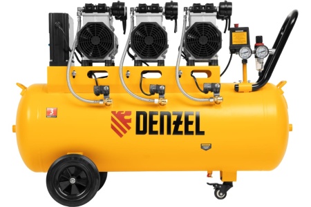 Безмаслянный малошумный компрессор Denzel DLS 3300/100,3300Вт,3x1100,100 л,570 л/мин блок упр 58032