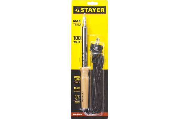 Паяльник Stayer с деревянной рукояткой и долговечным жалом MASTER MAXTerm 100 Вт клин 55310-100