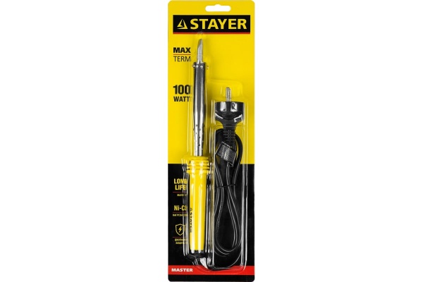 Паяльник Stayer MASTER с пластмассовой рукояткой и долговечным жалом 100 Вт клин 55305-100