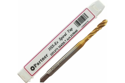 Метчик Partner M4х0.7 HSSE, DIN371, спиральная канавка, Н6, TiN 315040