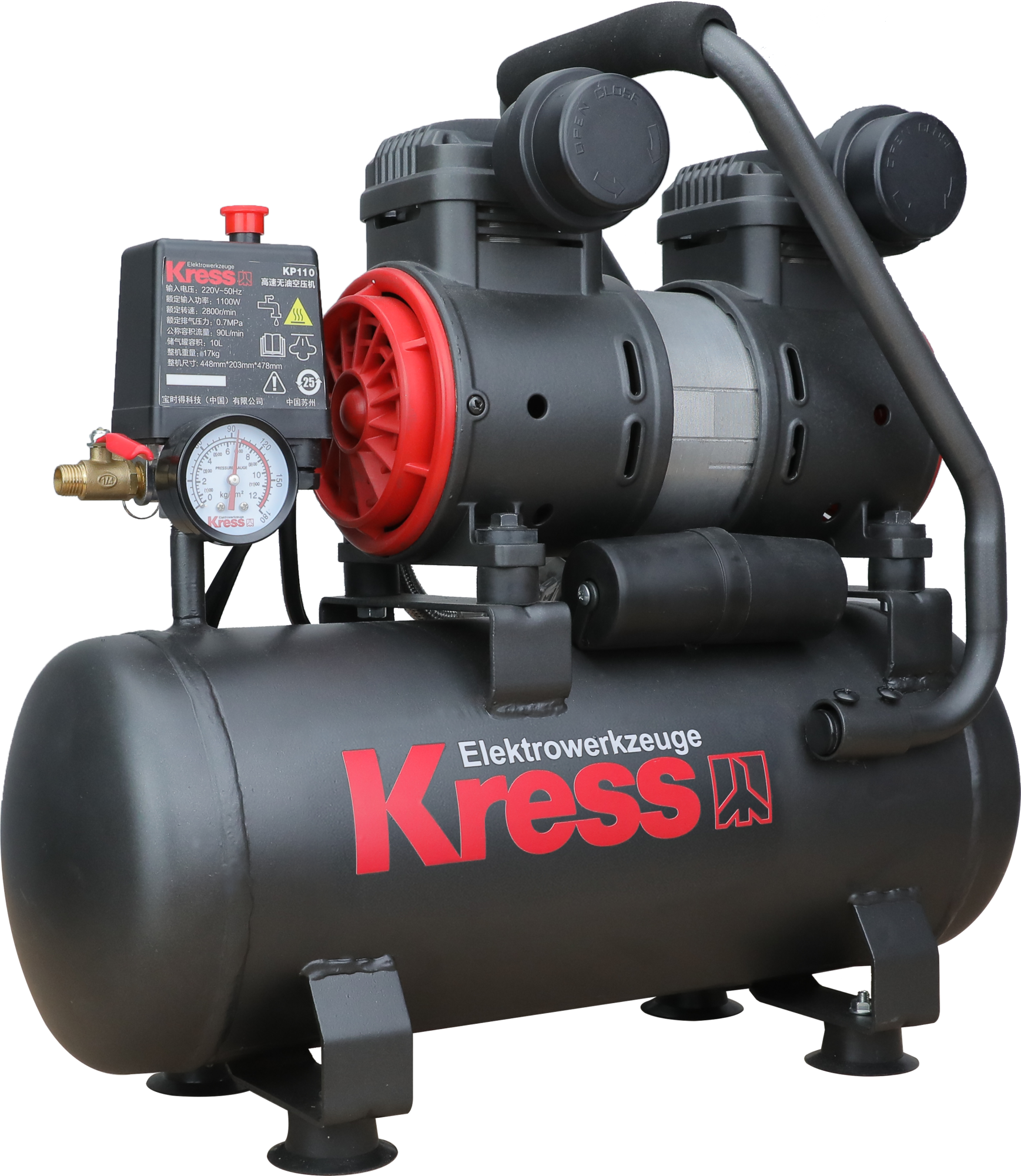 Компрессор воздушный безмаслянный KRESS KP110, 1000 Вт, 8л.