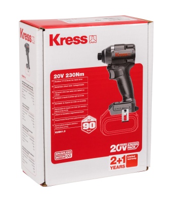 Винтоверт аккумуляторный бесщеточный ударный KRESS KUB61.9, 20В, 230 Нм, без АКБ и ЗУ, коробка