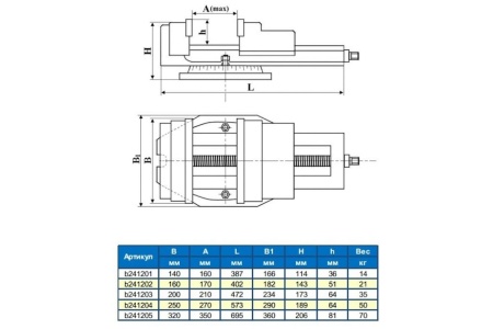 Поворотные станочные тиски с открытым винтом GRIFF серия QB 160 мм 020445