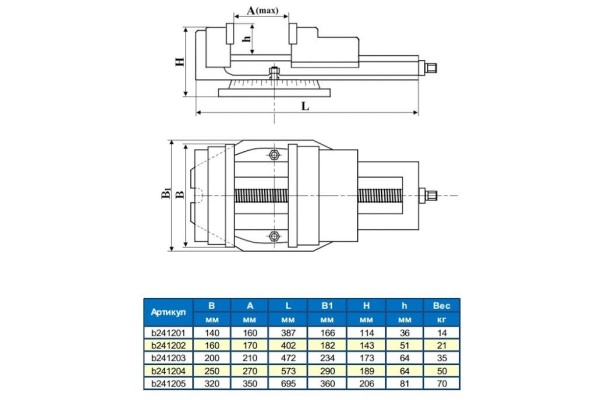 Поворотные станочные тиски с открытым винтом GRIFF серия QB 160 мм 020445