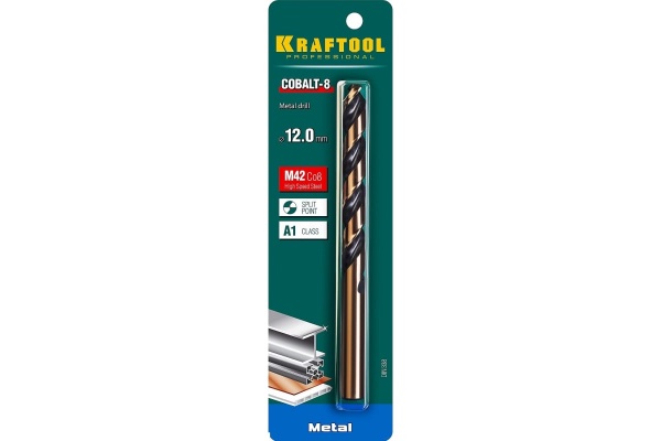 Сверло по металлу COBALT HSS-Co 8% сталь М42 (12х151 мм) Kraftool 29656-12