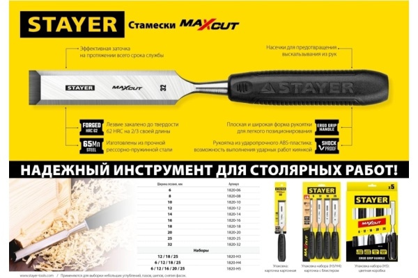 Набор стамесок Stayer Max-Cut с пластмассовой рукояткой, 5шт 1820-H5_z01