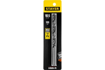 Сверло Professional по металлу HSS-R, (сталь М2, DIN 338, 10.5 мм) Stayer 29602-10.5