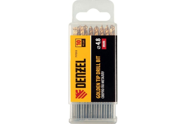 Сверло по металлу Golden Tip 4.8 мм, HSS-Tin, 10 шт, DIN 338 Denzel 717212
