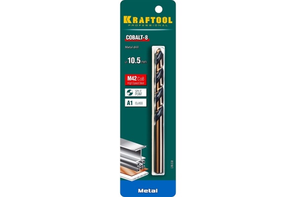 Сверло по металлу COBALT HSS-Co 8% сталь М42 (10.5х133 мм) Kraftool 29656-10.5