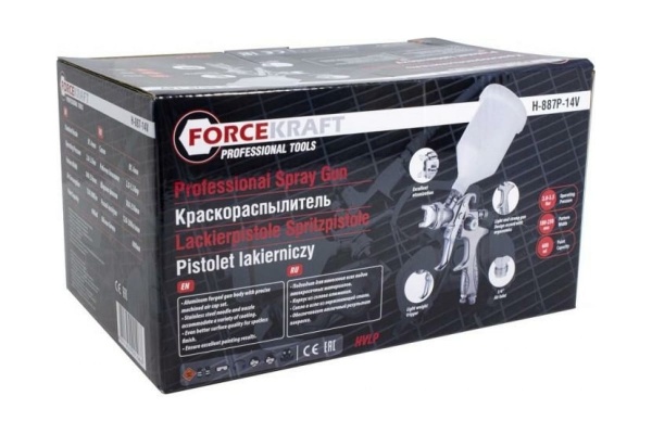 Краскораспылитель с верхним пластиковым бачком FORCEKRAFT FK--887P-14V 50326