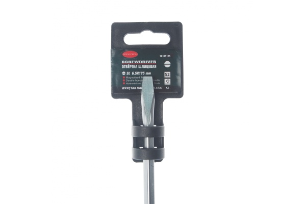 Шлицевая магнитная отвертка ROCKFORCE Profi S2 SL6.5х125мм на пластиковом держателе RF-70165125