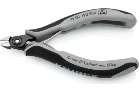 Прецизионные бокорезы KNIPEX ESD маленькая головка, 120 мм, 2-комп антистатические ручки KN-7902120ESD