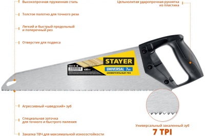 Универсальная ножовка пила Stayer "Universal", 400мм, 7TPI, 15050-40_z03