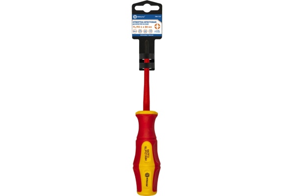 Диэлектрическая отвертка КОБАЛЬТ Ultra Grip FL/PZ-1x80 мм, CR-V, двухкомпонентная рукоятка 799-727