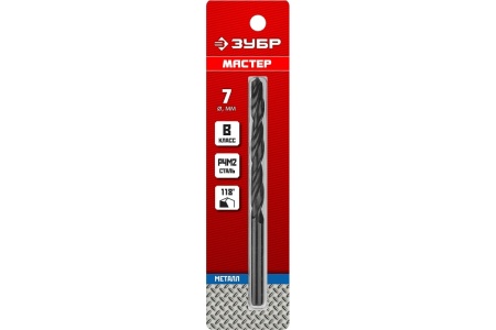 Сверло по металлу ЗУБР Мастер быстрорежущая сталь P4M2, класс B, 7х109 мм 29605-7