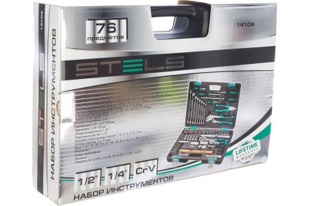 Набор инструментов STELS 1/2", 1/4", CrV, пластиковый кейс, 76 предметов 14104
