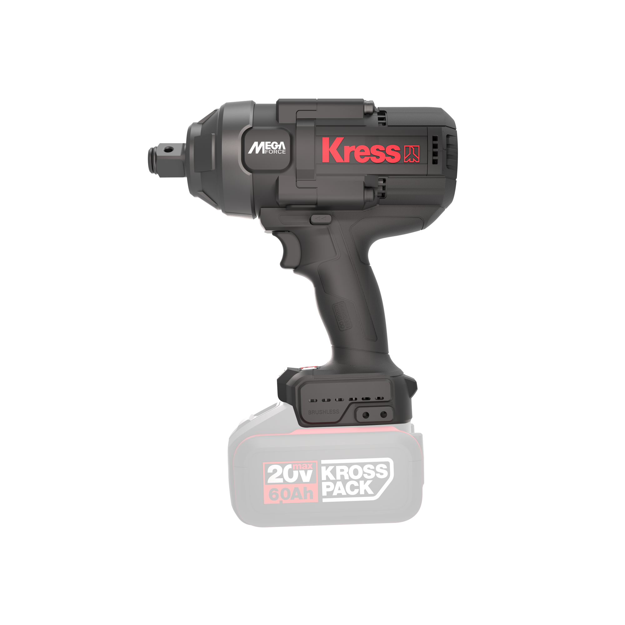 Гайковерт аккумуляторный бесщеточный KRESS KU35.91, 20В, 3/4", 1700 Нм, без АКБ и ЗУ, кейс