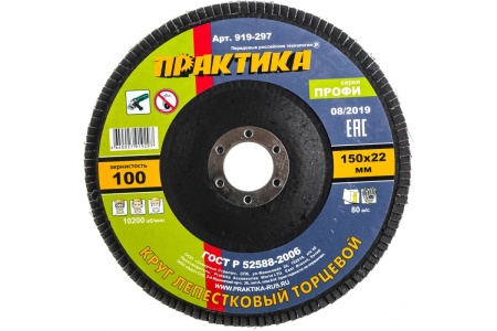Круг лепестковый шлифовальный (150х22 мм; Р100) ПРАКТИКА 919-297