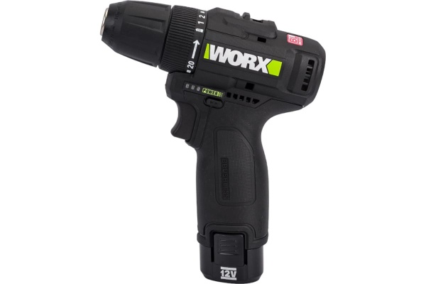 Аккумуляторная дрель-шуруповерт WORX Professional WE210.2 бесщеточный, 12В, 38Нм, 2Ач х2, ЗУ 1.5 Ач WE210.2