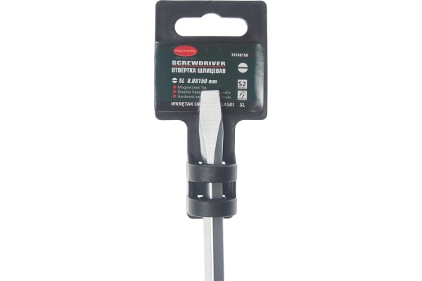 Шлицевая магнитная отвертка ROCKFORCE Profi S2 SL8.0х150мм на пластиковом держателе RF-70180150