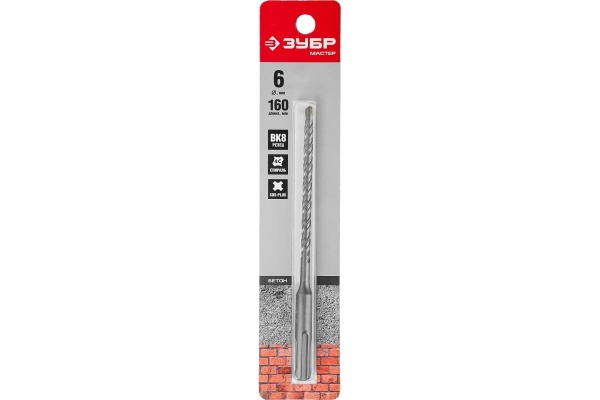 Бур по бетону ЗУБР 6x160 мм, SDS-Plus 29315-160-06