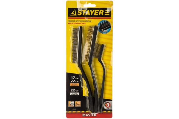 Стальные щетки STAYER MASTER с пластмассовой ручкой, в наборе 3шт 3515-H3