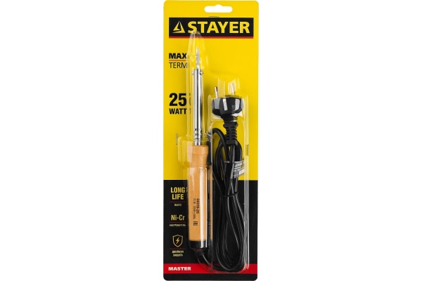 Паяльник Stayer MAXTerm с деревянной рукояткой жало-конус 25 Вт 55310-25