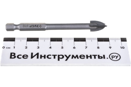 Сверло по стеклу и кафелю ЗУБР Профессионал 4-х резцовый, 10 мм, шестигранный хвостовик 29845-10_z01