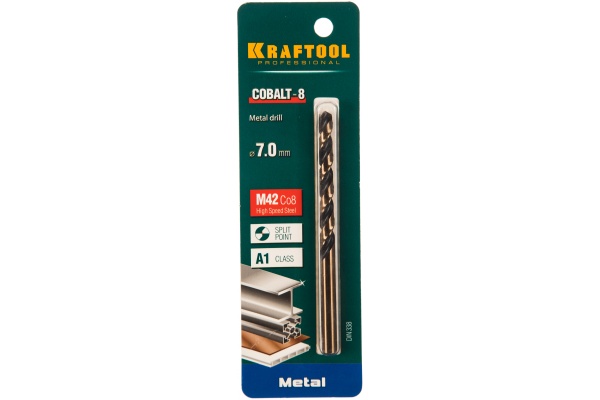 Сверло по металлу COBALT HSS-Co 8% сталь М42 (7х109 мм) Kraftool 29656-7