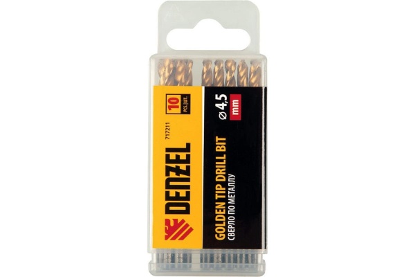 Сверло по металлу Golden Tip 4.5 мм, HSS-Tin, 10 шт, DIN 338 Denzel 717211