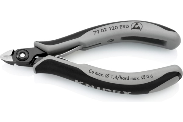 Прецизионные бокорезы KNIPEX ESD маленькая головка, 120 мм, 2-комп антистатические ручки KN-7902120ESD