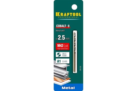 Сверло по металлу COBALT HSS-Co 8% сталь М42 (2.5х57 мм) Kraftool 29656-2.5