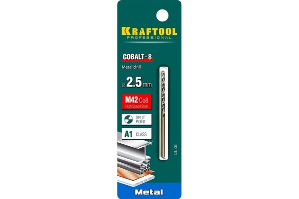 Сверло по металлу COBALT HSS-Co 8% сталь М42 (2.5х57 мм) Kraftool 29656-2.5
