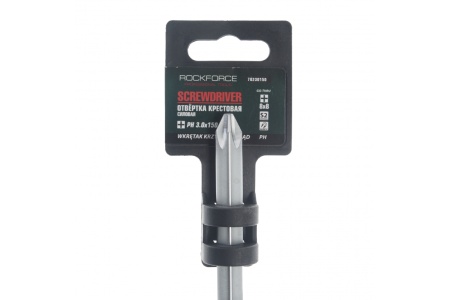 Крестовая силовая магнитная отвертка ROCKFORCE Profi на пластиковом держателе RF-70230150