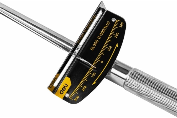 Динамометрический ключ DELI DL300 0-300 нм, 1/2", длина 480 мм, головка Cr-V, противоскользящая рукоятка 104459